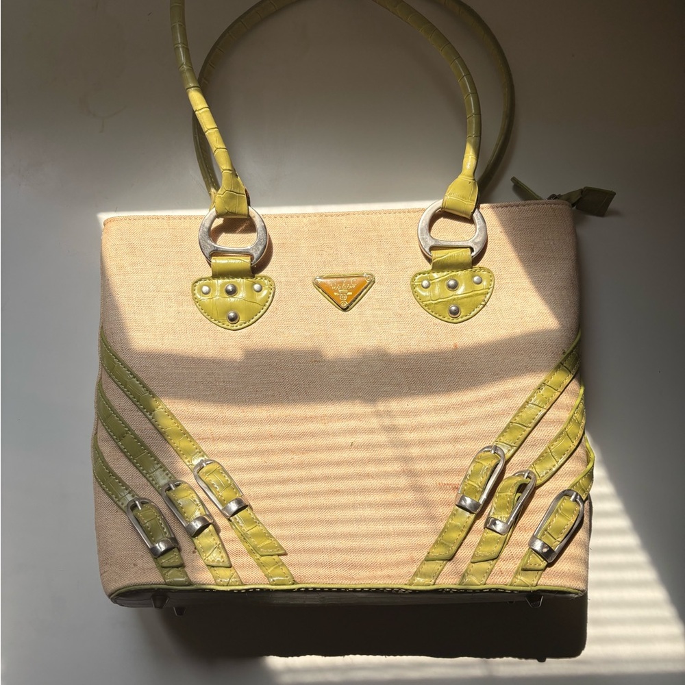 Stylish Beige and Green Women's Bag